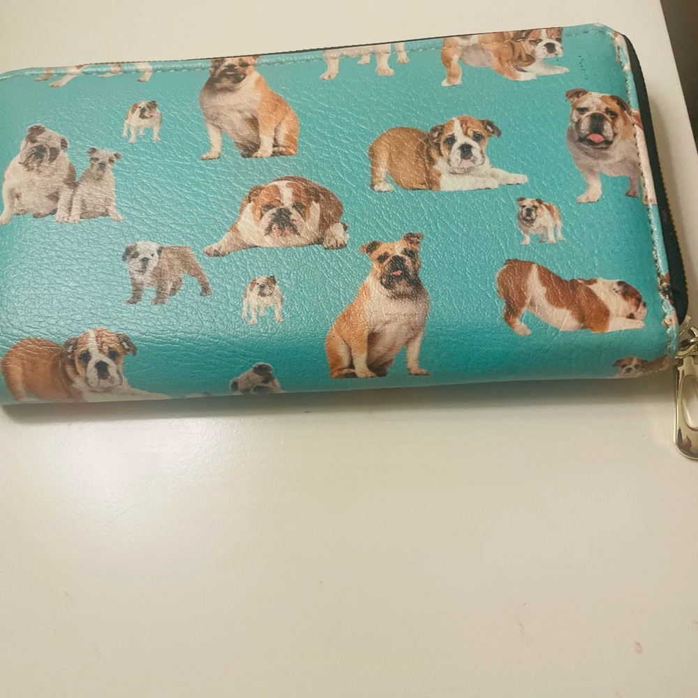 Bulldog Zippered Wallet Aqua with Bulldogs  NEW NO TAGS - Picture 4 of 7